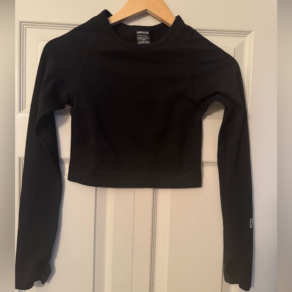 PINK Active Seamless Long Sleeve Cropped Top Black S
